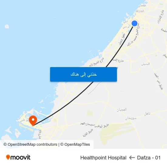 Dafza - 01 to Healthpoint Hospital map