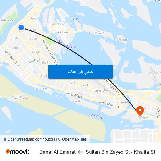 Sultan Bin Zayed St / Khalifa St to Danat Al Emarat map