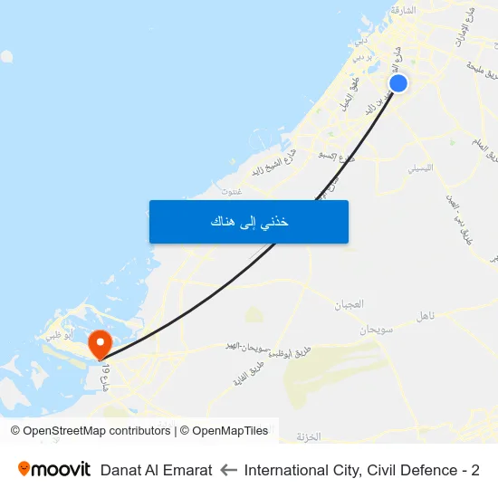 International City, Civil Defence - 2 to Danat Al Emarat map