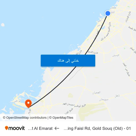 Sharjah, King Faisl Rd, Gold Souq (Old) - 01 to Danat Al Emarat map
