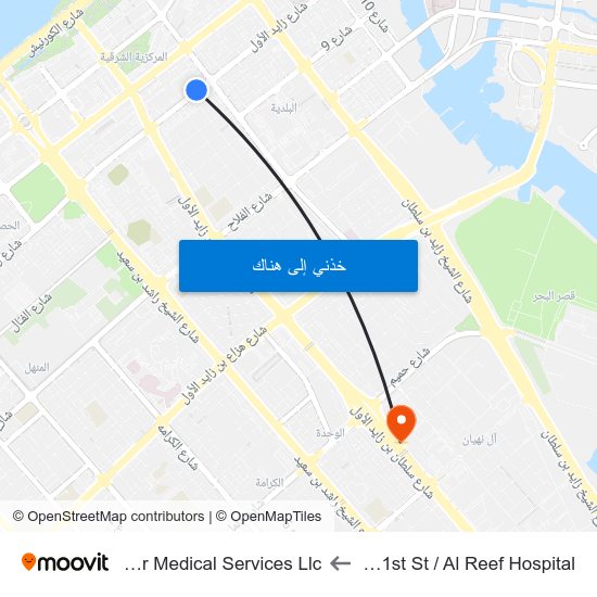 Zayed 1st St / Al Reef Hospital to Pioneer Medical Services Llc map