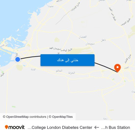 Mussafah Bus Station to Tawam Imperial College London Diabetes Center map