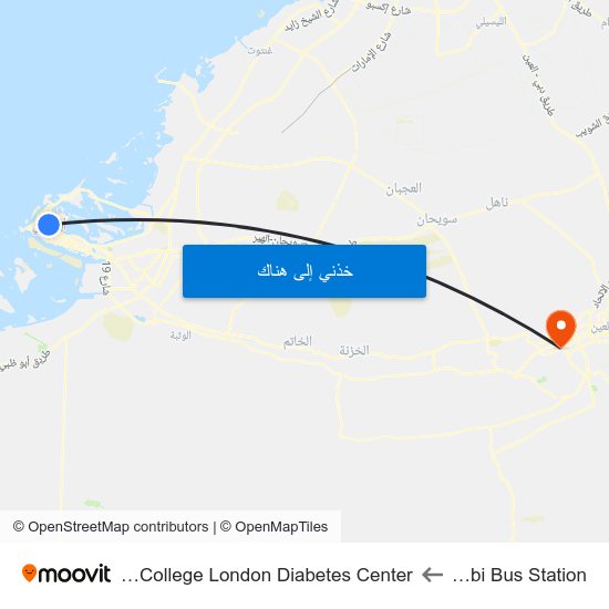 Abu Dhabi Bus Station to Tawam Imperial College London Diabetes Center map
