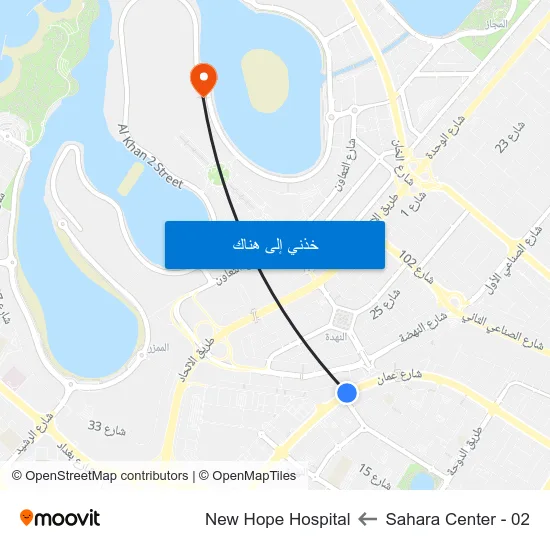 Sahara Center - 02 to New Hope Hospital map
