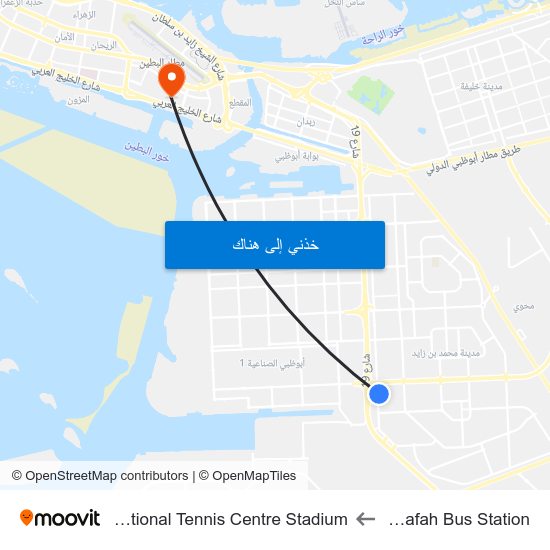 Mussafah Bus Station to International Tennis Centre Stadium map