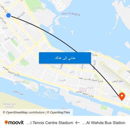 Abu Dhabi Al Wahda Bus Station to International Tennis Centre Stadium map