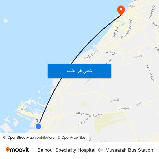 Mussafah Bus Station to Belhoul Speciality Hospital map