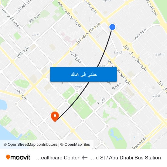 Sultan Bin Zayed St / Abu Dhabi Bus Station to Al Khaleej Healthcare Center map