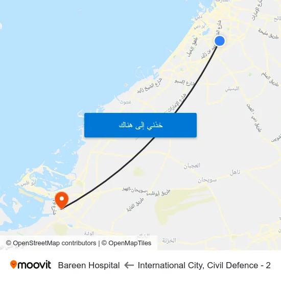 International City, Civil Defence - 2 to Bareen Hospital map