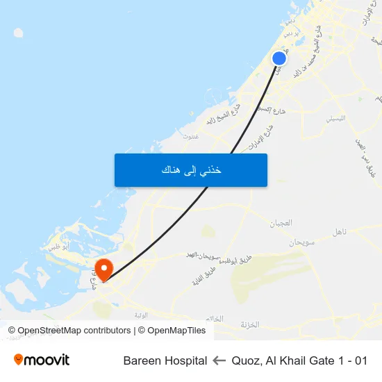 Quoz, Al Khail Gate 1 - 01 to Bareen Hospital map