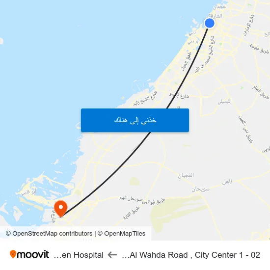 Sharjah, Al Wahda Road , City Center 1 - 02 to Bareen Hospital map