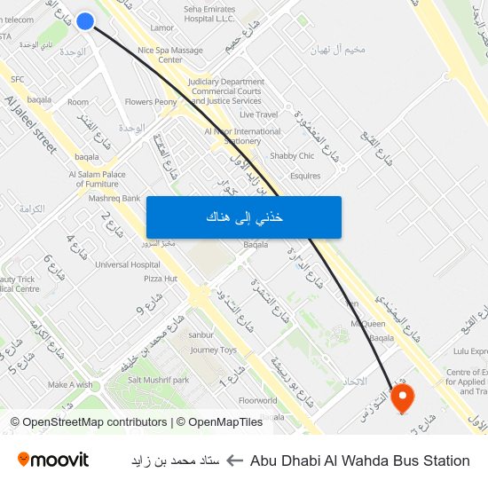 Abu Dhabi Al Wahda Bus Station to ستاد محمد بن زايد map