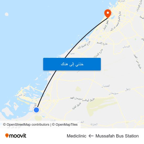 Mussafah Bus Station to Mediclinic map