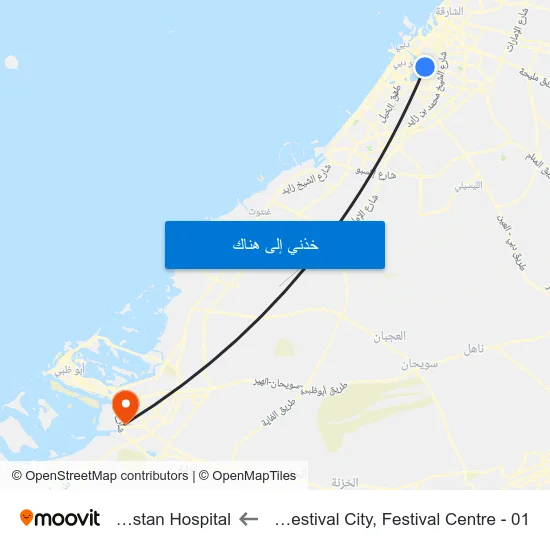 Dubai Festival City, Festival Centre - 01 to Al Bustan Hospital map