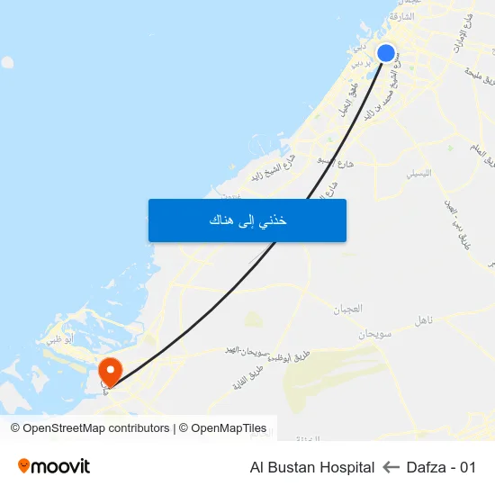 Dafza - 01 to Al Bustan Hospital map