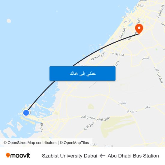 Abu Dhabi Bus Station to Szabist University Dubai map