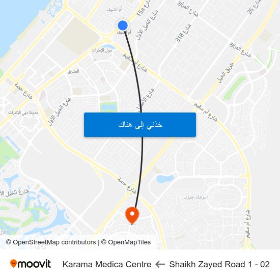 Shaikh Zayed  Road 1 - 02 to Karama Medica Centre map