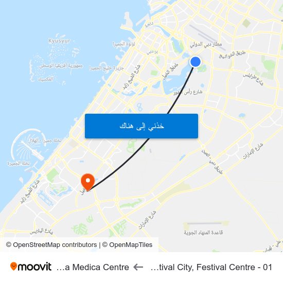 Dubai Festival City, Festival Centre - 01 to Karama Medica Centre map