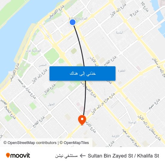 Sultan Bin Zayed St / Khalifa St to مستشفي نيشن map