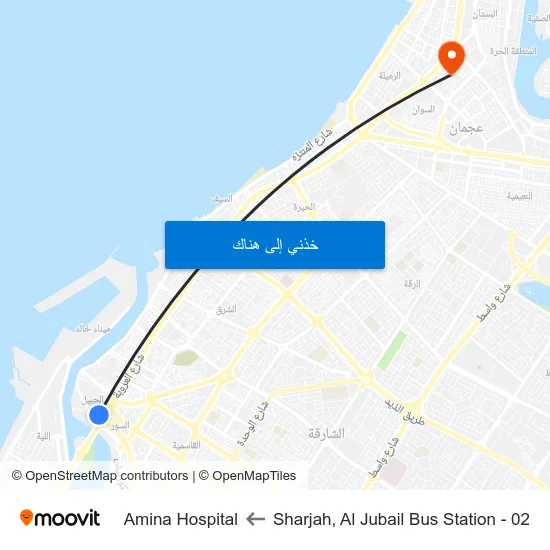Sharjah, Al Jubail Bus Station - 02 to Amina Hospital map