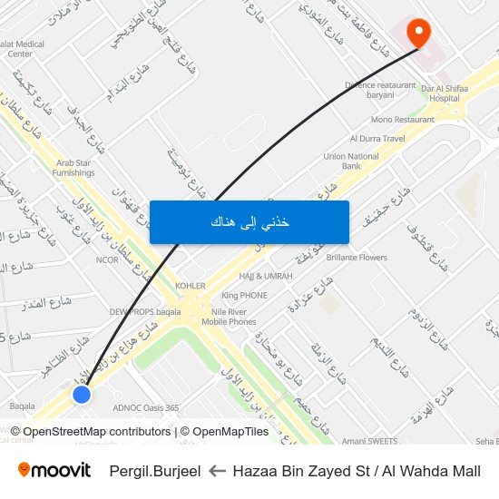 Hazaa Bin Zayed St / Al Wahda Mall to Pergil.Burjeel map