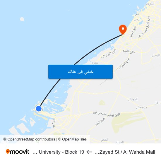 Hazaa Bin Zayed St / Al Wahda Mall to Middlesex University - Block 19 map