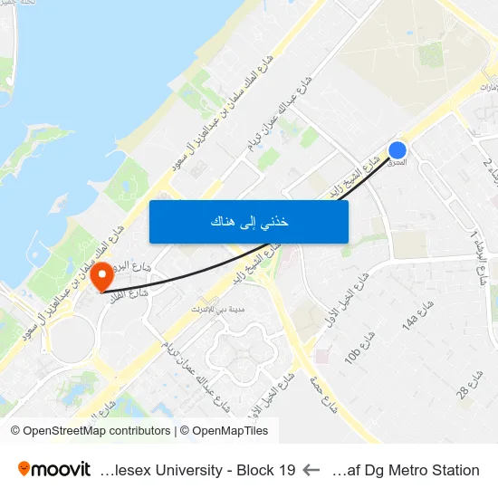 Sharaf Dg Metro Station to Middlesex University - Block 19 map