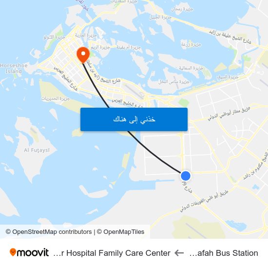 Mussafah Bus Station to Al Noor Hospital Family Care Center map