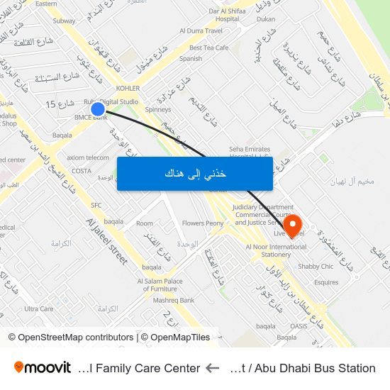 Hazaa Bin Zayed St /  Abu Dhabi Bus Station to Al Noor Hospital Family Care Center map