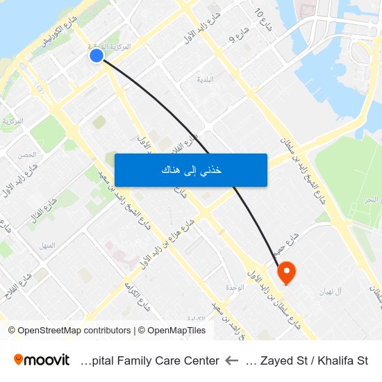 Sultan Bin Zayed St / Khalifa St to Al Noor Hospital Family Care Center map