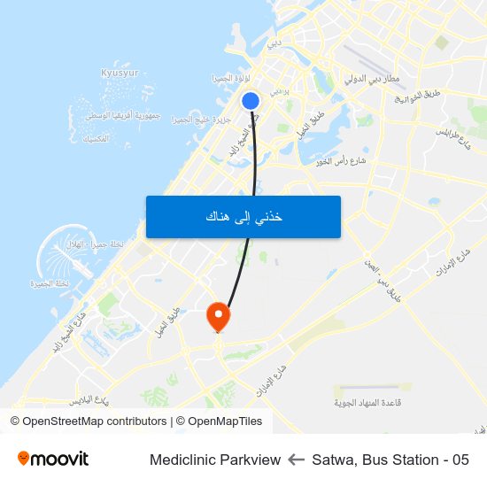 Satwa, Bus Station - 05 to Mediclinic Parkview map