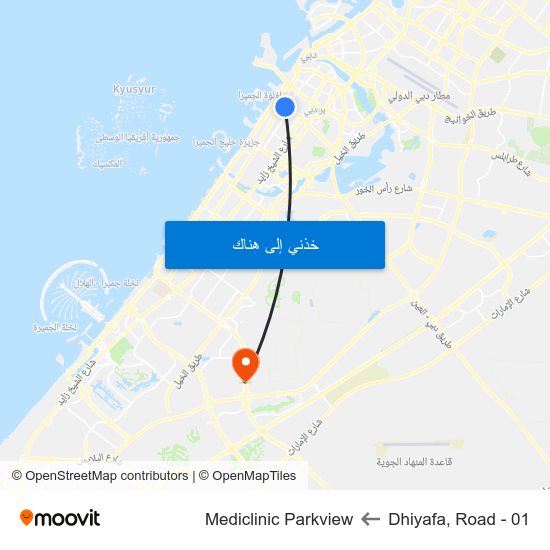 Dhiyafa, Road - 01 to Mediclinic Parkview map