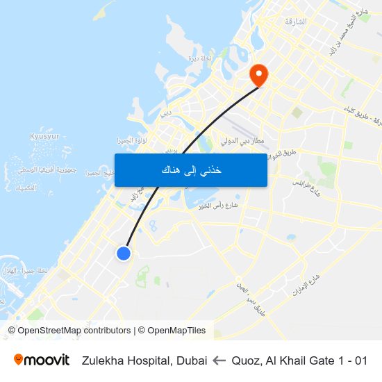 Quoz, Al Khail Gate 1 - 01 to Zulekha Hospital, Dubai map