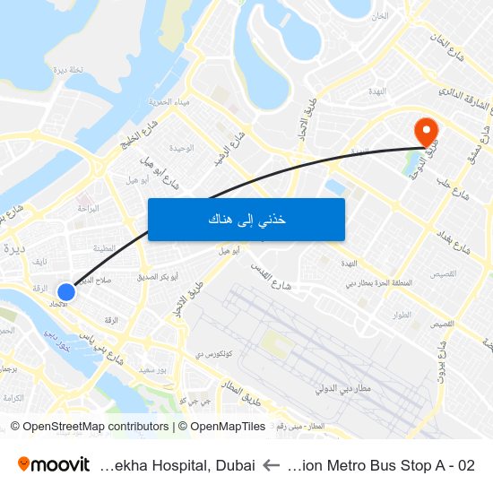 Union Metro Bus Stop A - 02 to Zulekha Hospital, Dubai map