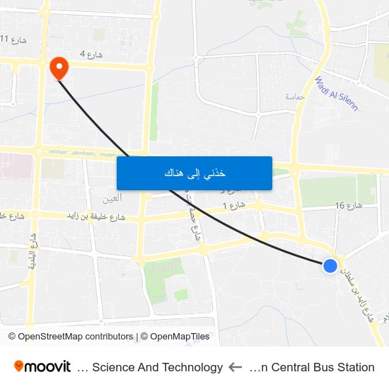 Service Rd  / Al Ain Central Bus Station to Al Ain University Of Science And Technology map