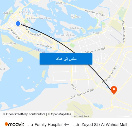 Hazaa Bin Zayed St / Al Wahda Mall to Al Noor Family Hospital map