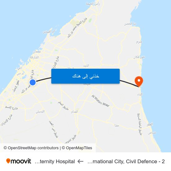 International City, Civil Defence - 2 to Maternity Hospital map