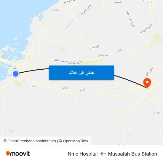 Mussafah Bus Station to Nmc Hospital map