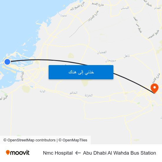Abu Dhabi Al Wahda Bus Station to Nmc Hospital map