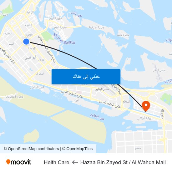 Hazaa Bin Zayed St / Al Wahda Mall to Helth Care map
