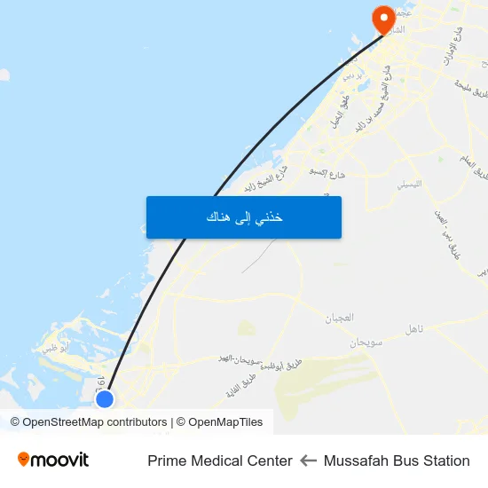 Mussafah Bus Station to Prime Medical Center map