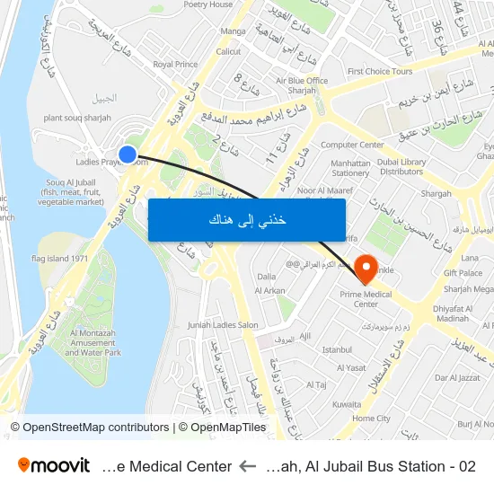 Sharjah, Al Jubail Bus Station - 02 to Prime Medical Center map