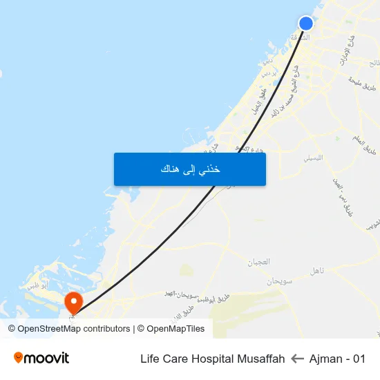Ajman - 01 to Life Care Hospital Musaffah map