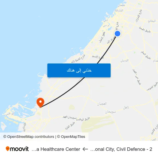 International City, Civil Defence - 2 to Al Bahia Healthcare Center map