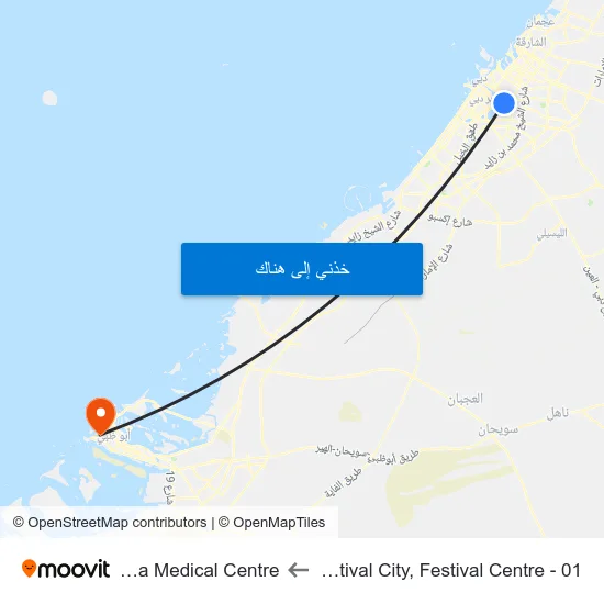 Dubai Festival City, Festival Centre - 01 to Ibn Sina Medical Centre map