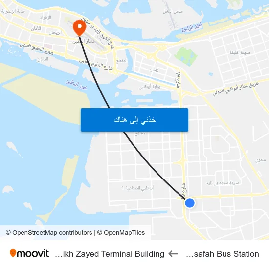 Mussafah Bus Station to Sheikh Zayed Terminal Building map