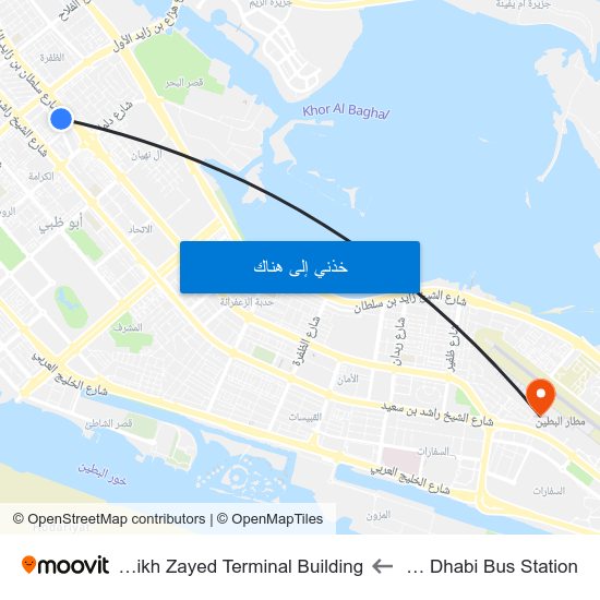 Abu Dhabi Bus Station to Sheikh Zayed Terminal Building map