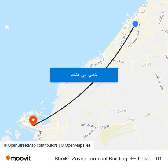 Dafza - 01 to Sheikh Zayed Terminal Building map