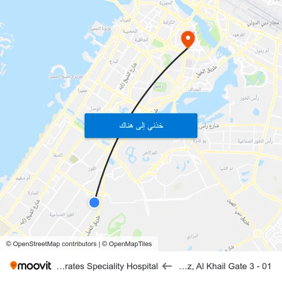 Quoz, Al Khail Gate 3 - 01 to Emirates Speciality Hospital map
