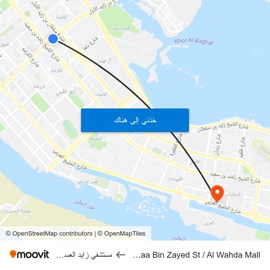 Hazaa Bin Zayed St / Al Wahda Mall to مستشفي زايد العسكري map